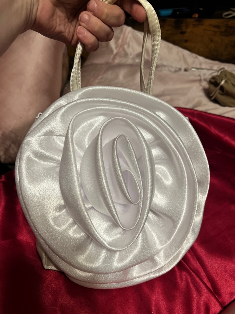 Source Unknown White Satin Rose Mini Handbag